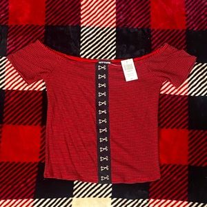 Cropped off the shoulder stripped top